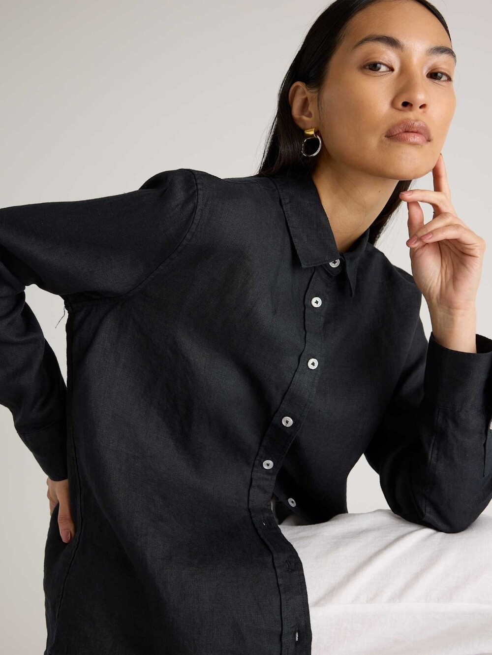 Quince Black European 100% Linen Button Down Shirt L